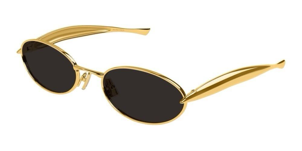 Bottega Veneta BV1386S 001 Gold Dark Grey Lens Sardine Sunglasses AUTHENTIC